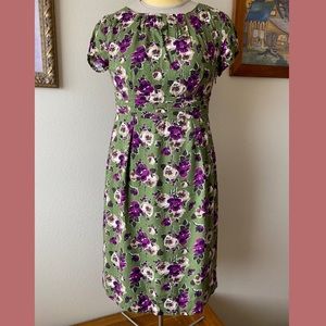 Boden US 8 Green Purple Pansy Sheath Dress